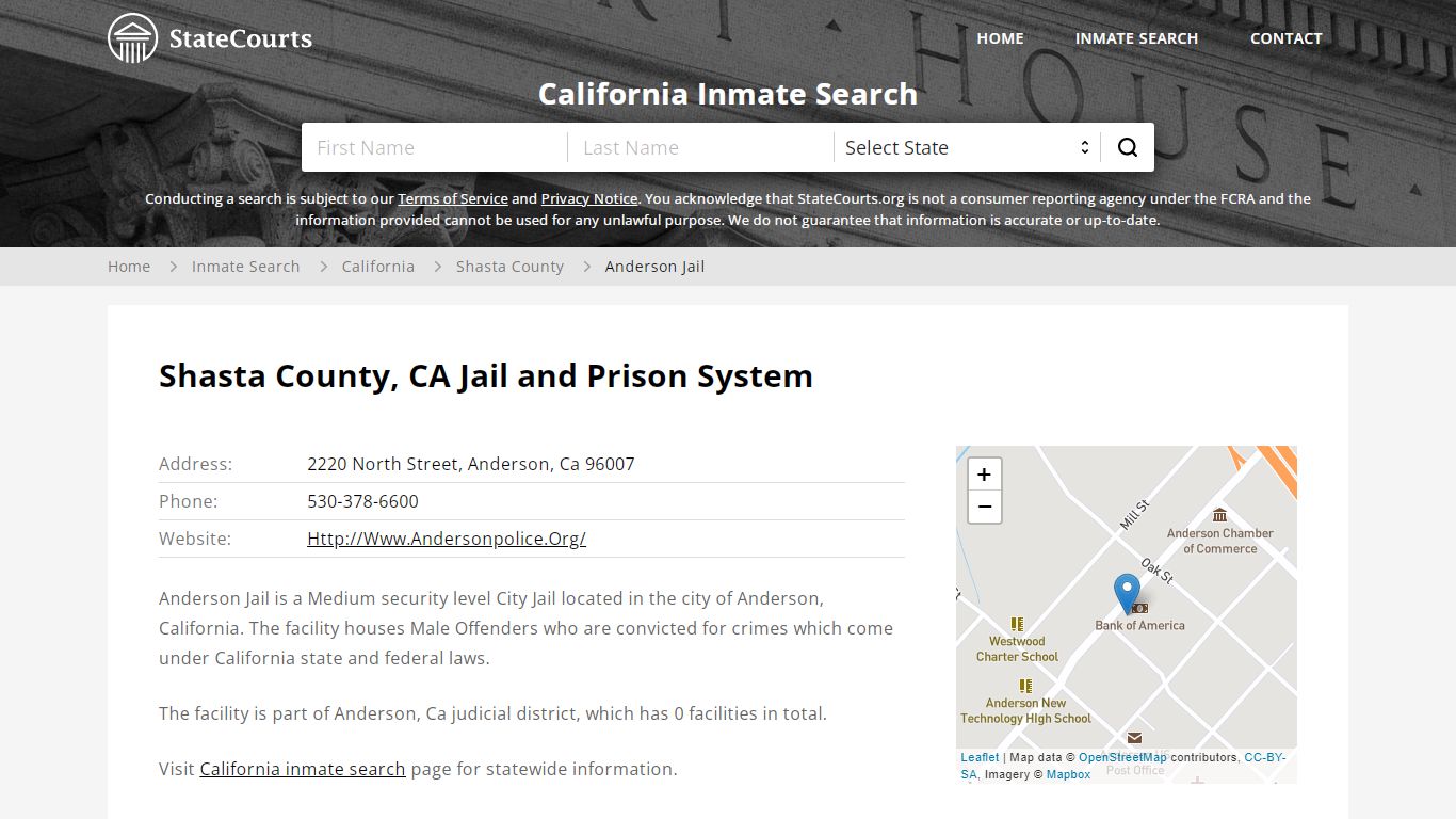 Anderson Jail Inmate Records Search, California - StateCourts