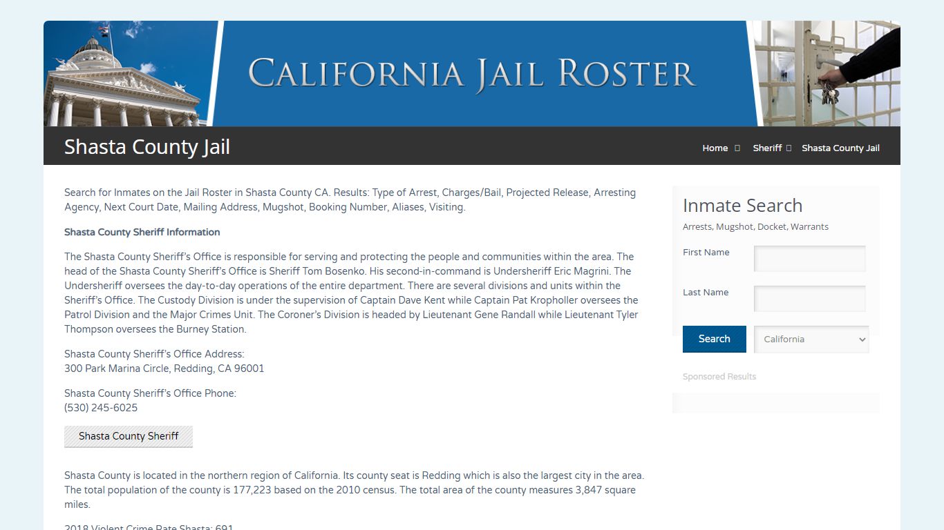 Shasta County Jail | Jail Roster Search